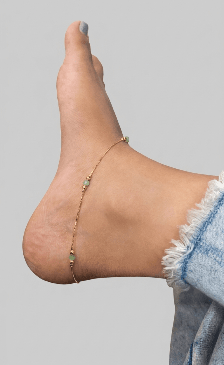 Mint Bead Minimal Gold Plated Anklet